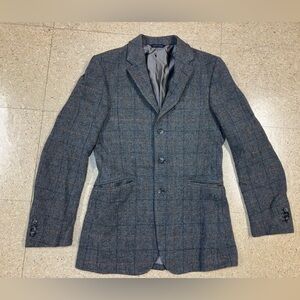 Banana Republic Mens Wool Blazer Coat Jacket Gray Plaid 3 Button Turkey Moon 38R